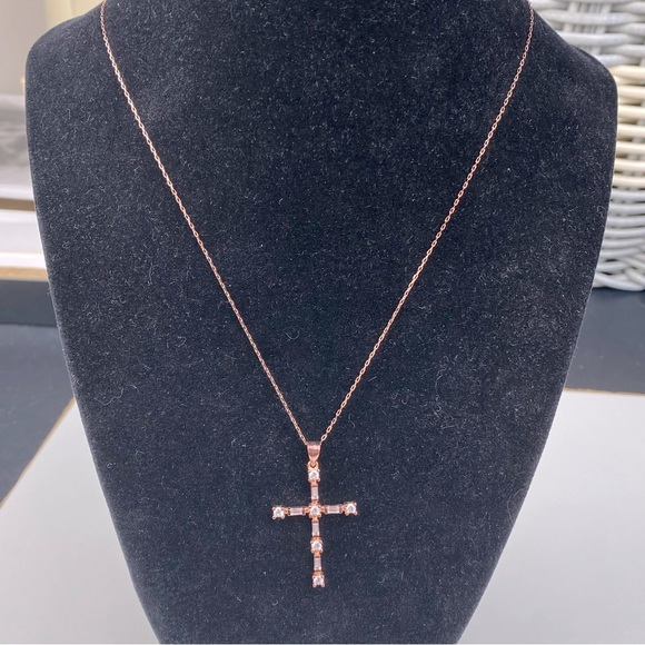 Rose gold tone Sterling Silver Cross Pendant Necklace - Picture 2 of 4